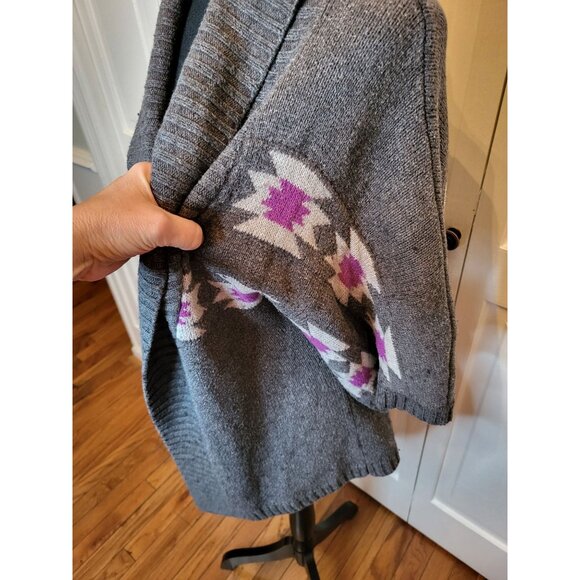 2000's Gray & Purple Aztec Print Open Cardigan Forever 21 XL Retro Boho Western - Picture 4 of 8